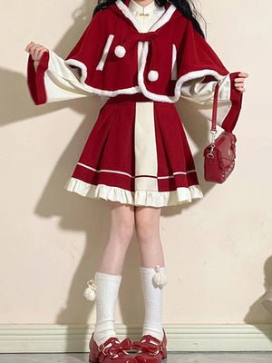 チャイナブラウス+スカート+猫耳フーディーケープコート【クリスマス聖夜のコスプレ】 - Belchic