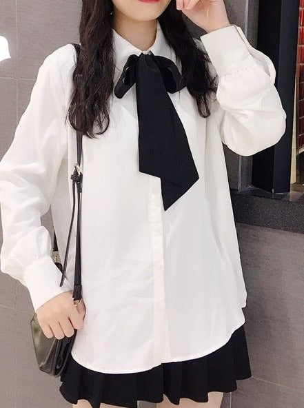 リボンタイシャツブラウス - LilyBlack