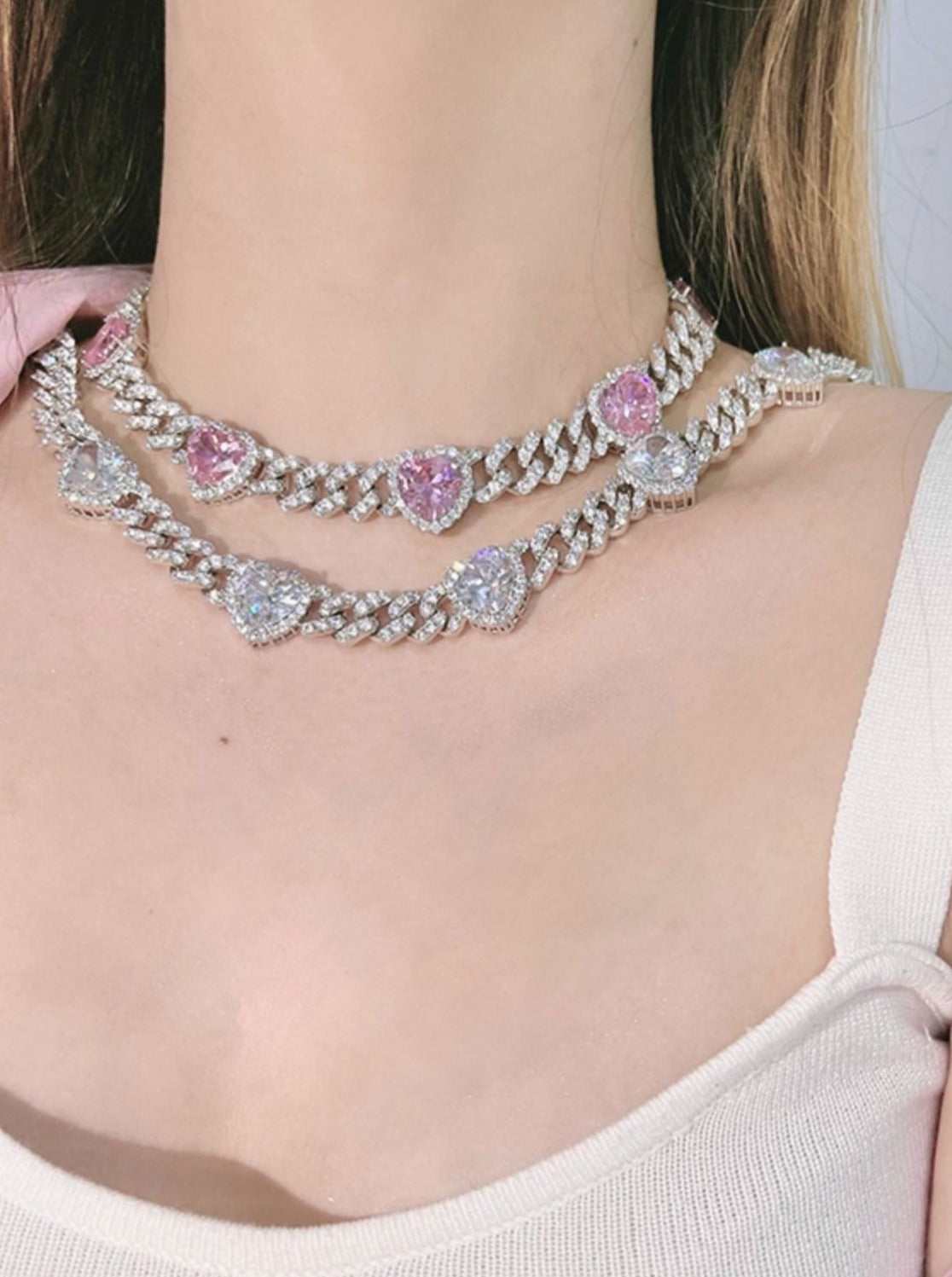 ハートジュエルチェーンネックレス - LilyBlack