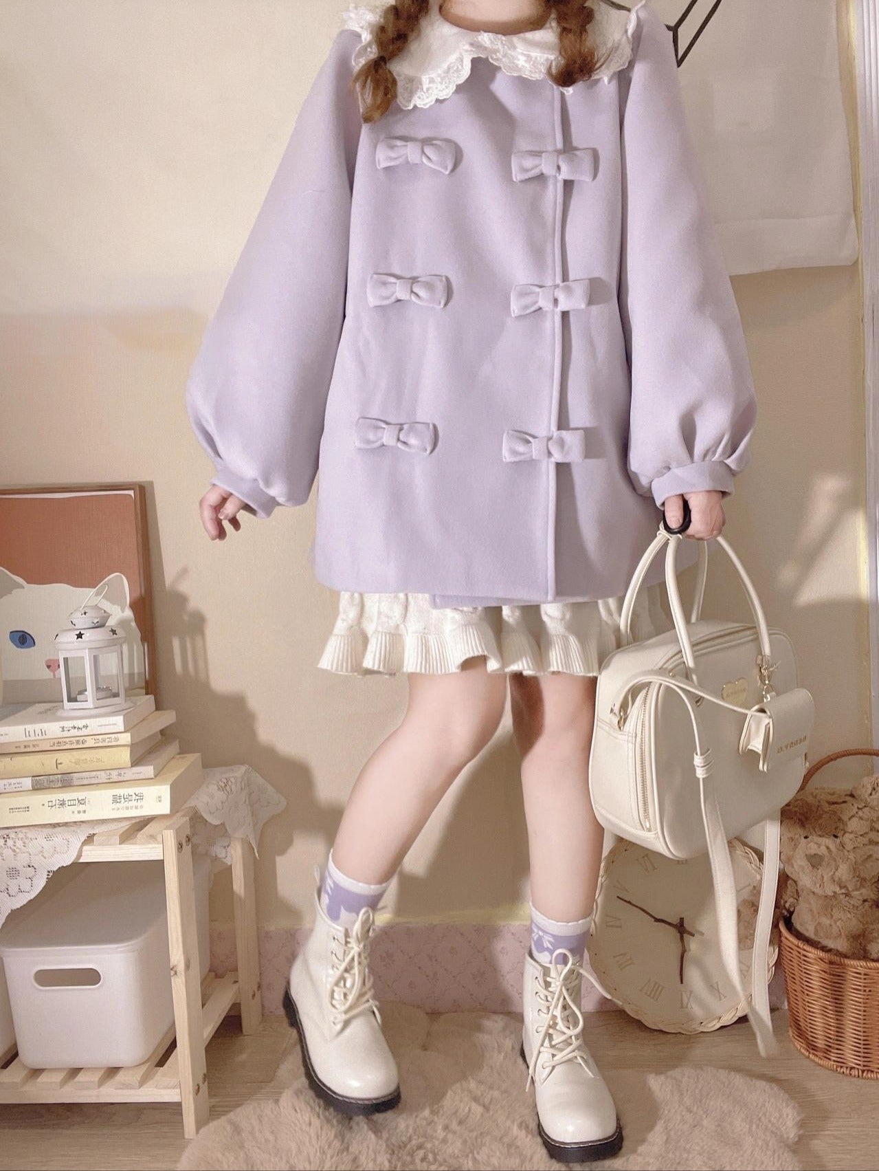 ドールカラーボリュームスリーブリボンコート - Belchic