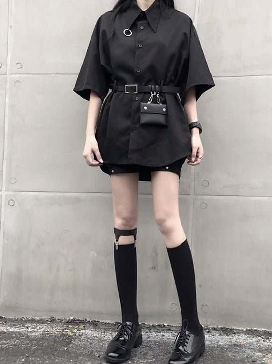 ベルト付き地雷シャツワンピース - Belchic