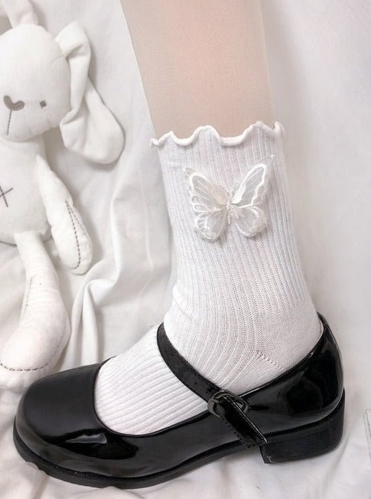 トップフリルバタフライリブソックス - Belchic