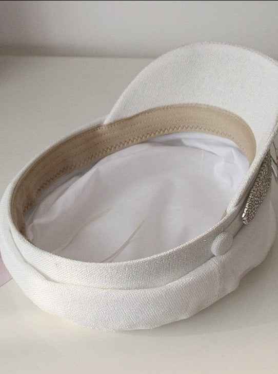 ジュエルストーンサイドボタンフレンチキャスケット - LilyBlack