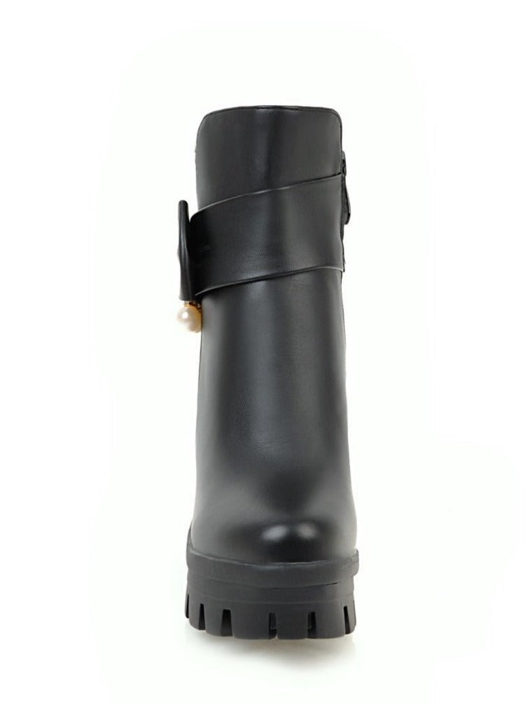 パールベルトリボンプラットフォームブーツ - Belchic