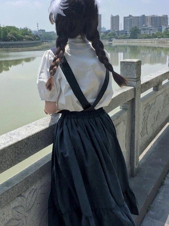 フレアサロペット チャイナシャツ セットアップ - LilyBlack