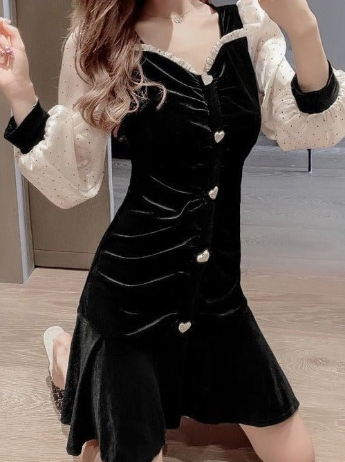 パールハートドッキングティアードワンピース - Belchic