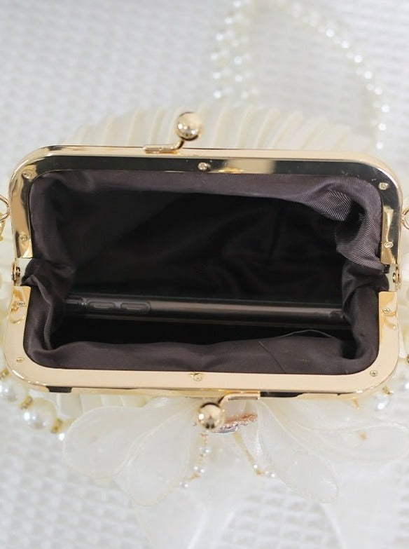 パールハンドルジュエルリボンアンティークバッグ - LilyBlack