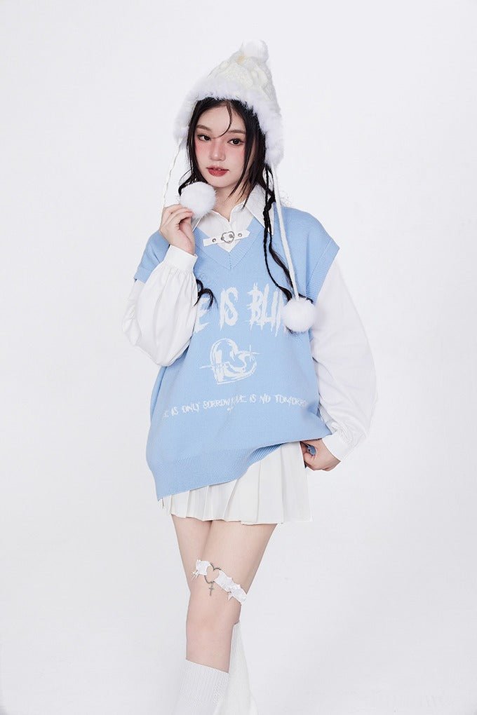 ハートバックルロゴニットセーター ハートバックルロゴニットベスト - LilyBlack