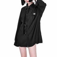 タイ付きブレイクハートプレーンビッグシャツ - Belchic