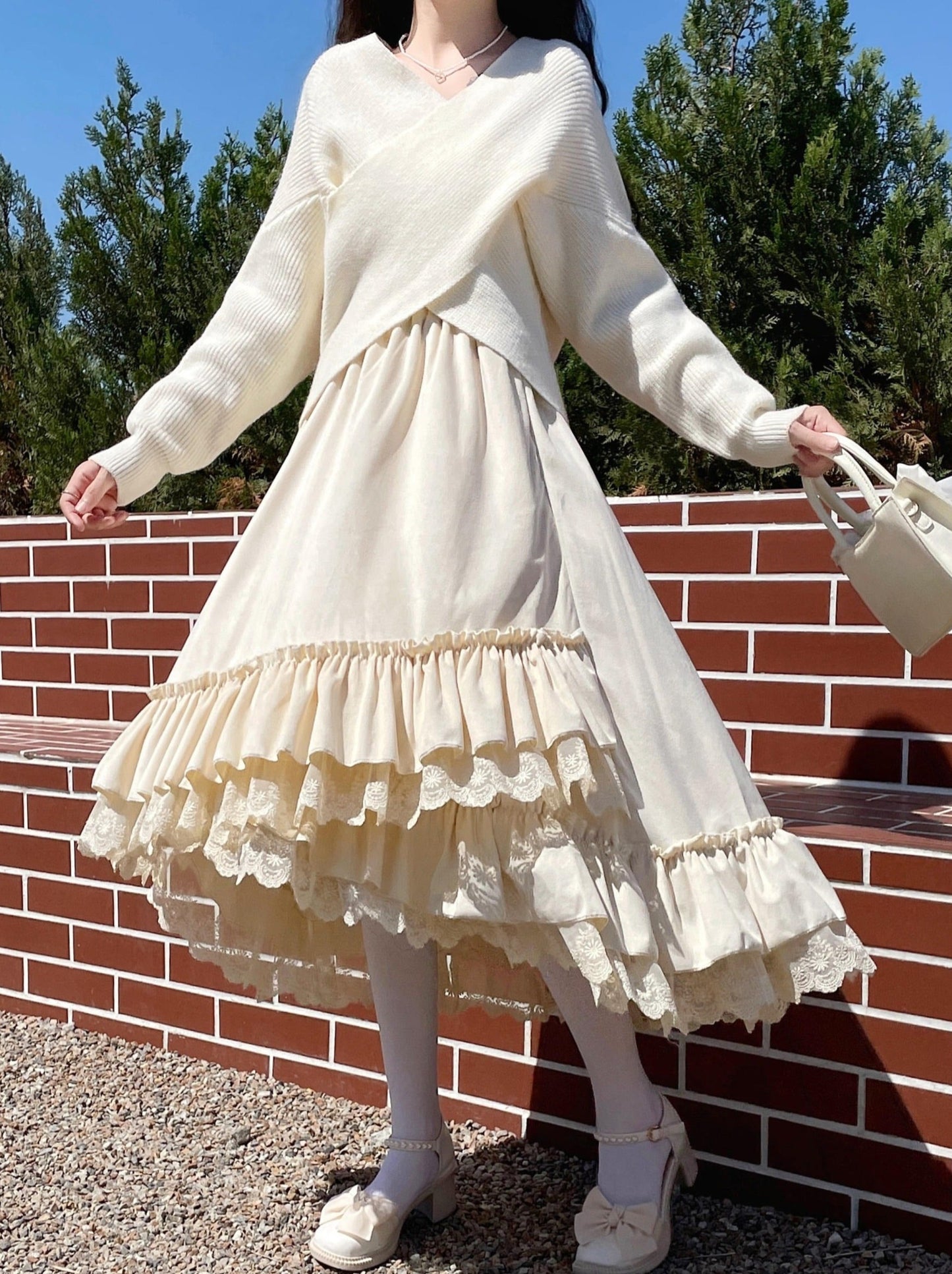 フリルレースアシメレイヤードスカート - Belchic