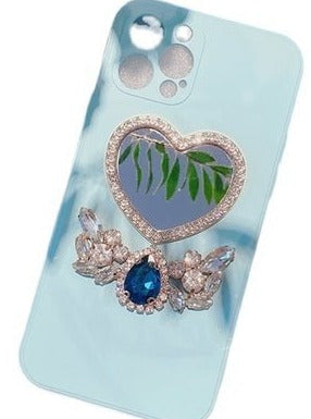 ミラー付きブルーストーンジュエルスマホケース - LilyBlack