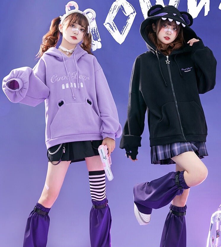 デビルベアフーディポケットスリーブトレーナー・デビルベアキャットスリーブジップアップパーカー - Belchic