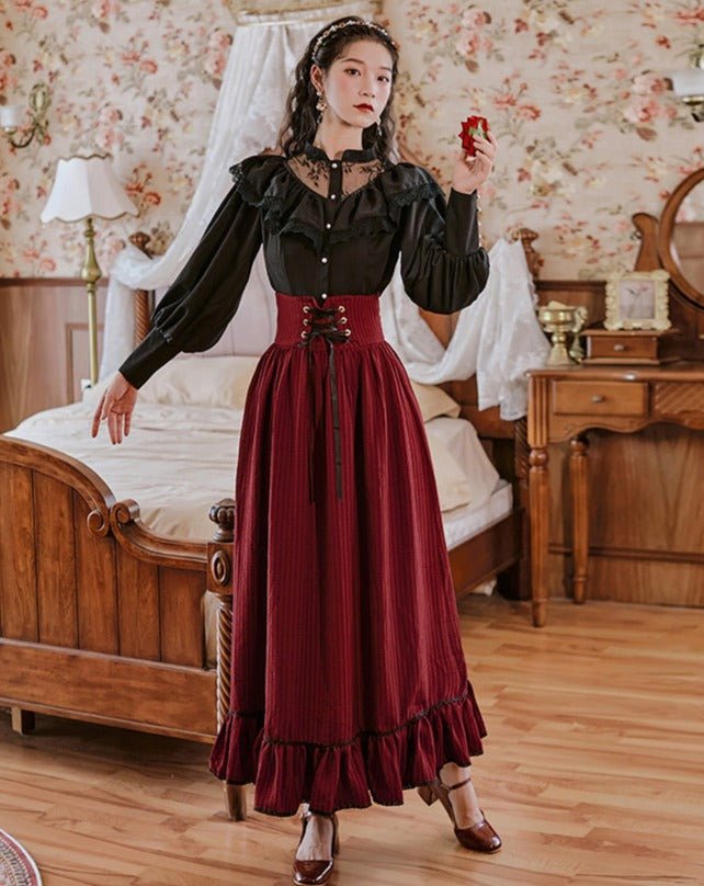 ラッフルフリルレースシャツ+コルセットフリルスカート - Belchic