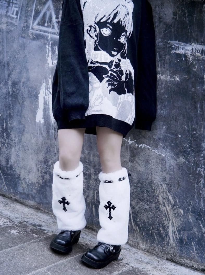 クロススタッズベルトエコファーサブカルレッグウォーマー - Belchic