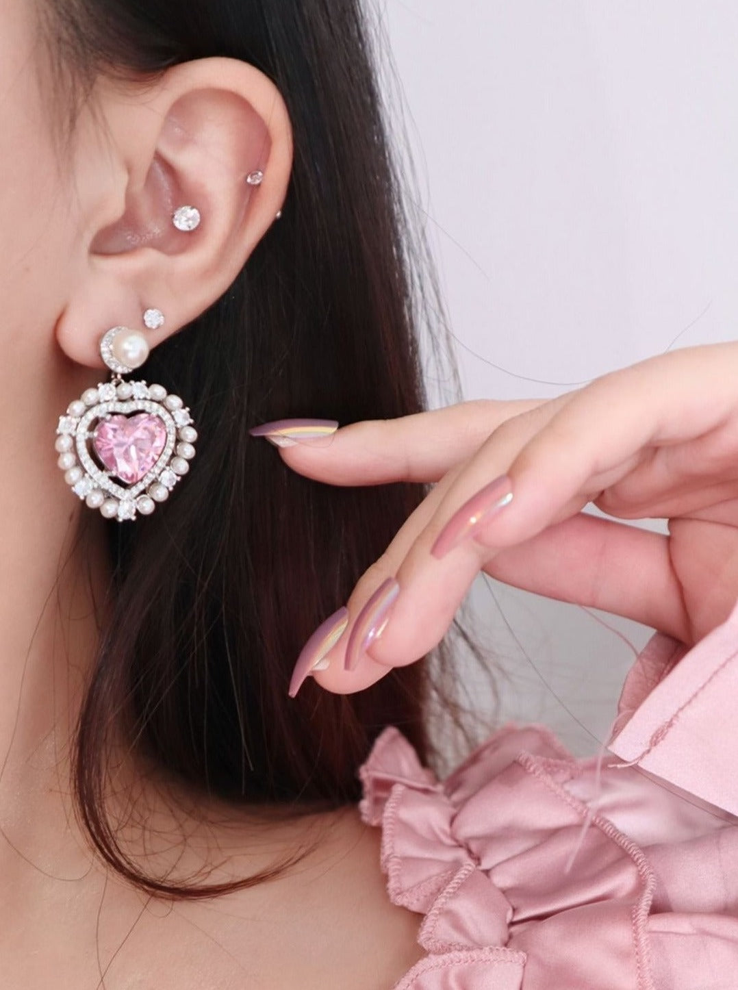 パールハートジュエルピアス・イヤリング - LilyBlack