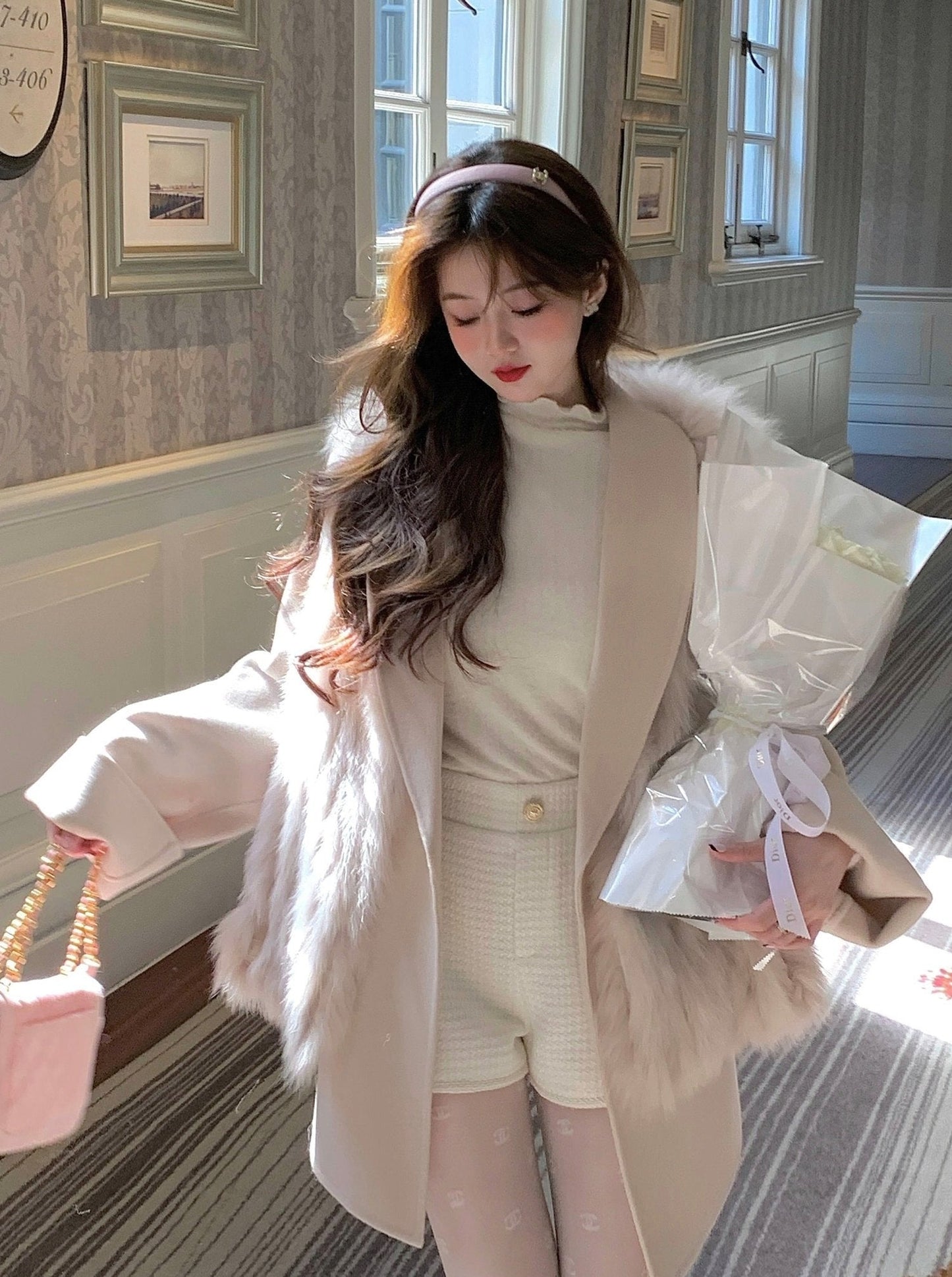 ゴールドボタンジャガードショートパンツ - LilyBlack