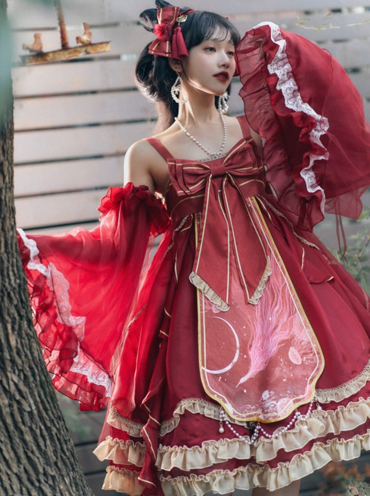 姫袖付き月下の鳳凰パールリボンドレス – Belchic