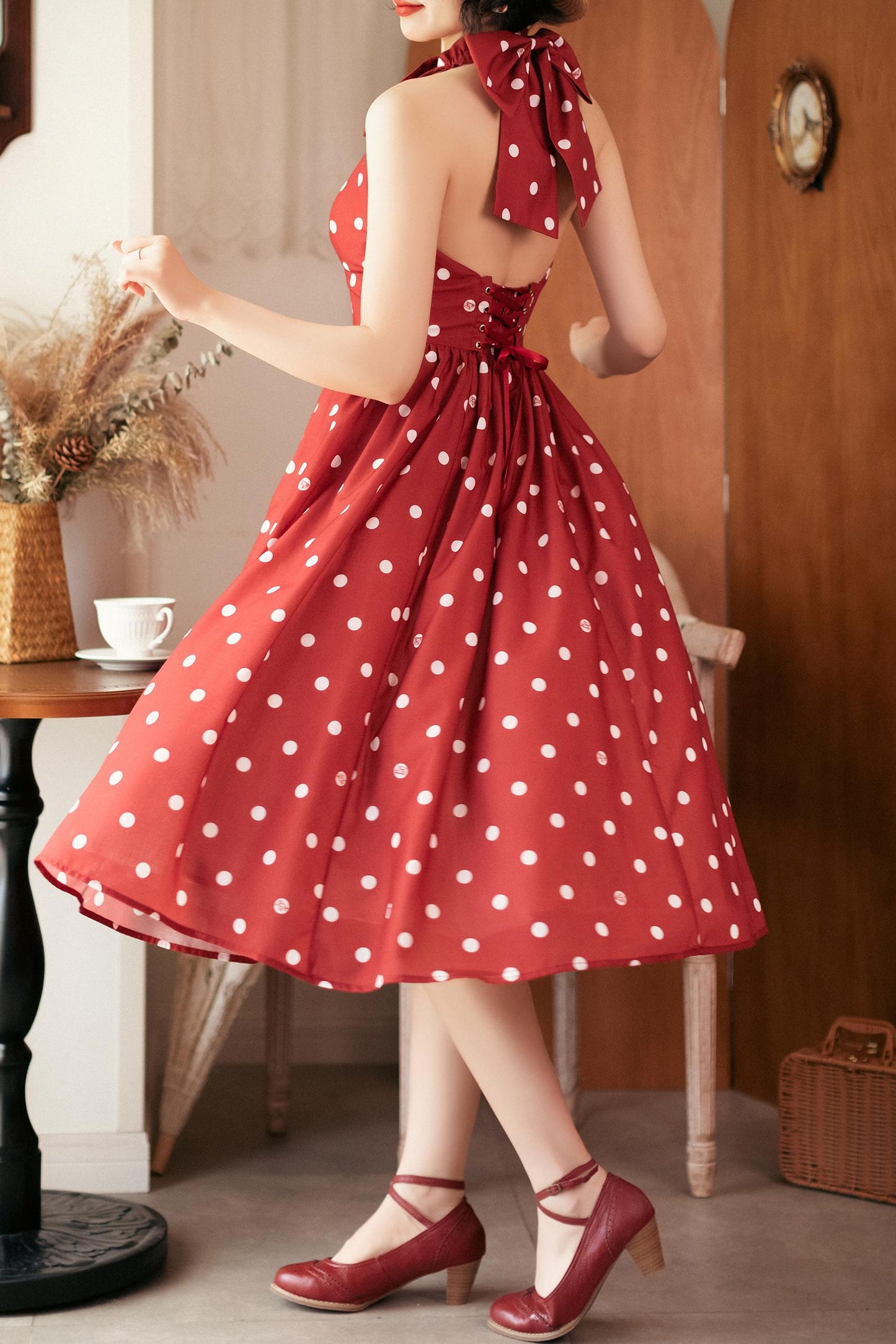 Retro Elegant Halter Neck French Flare Dress