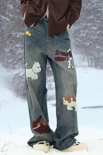 ストレートフィットエンブロイダリーデニムパンツ