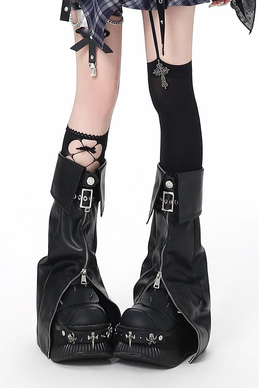 Guêtres zippées en cuir PU noir