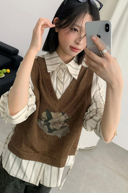 Fake Two-Piece Printed Blouse