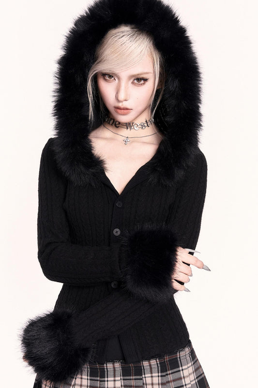 Fur Collar Hoodie Top