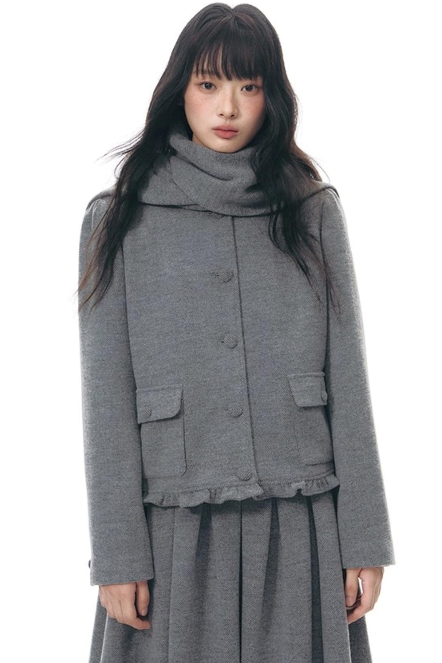 レトロトップス+プレッピープリーツスカート+スカーフ