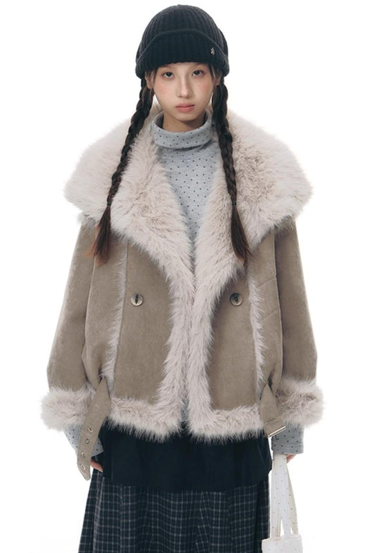 ラペルファースエードコート