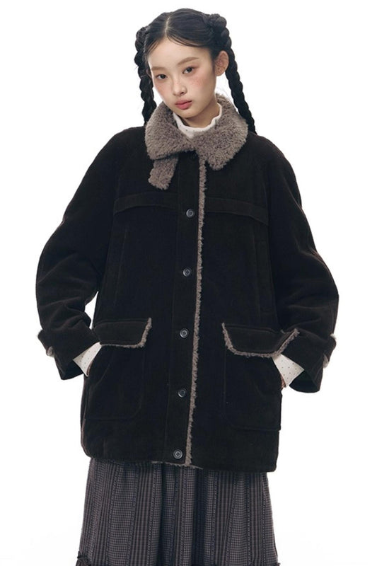 コーディロイフリースミディコート