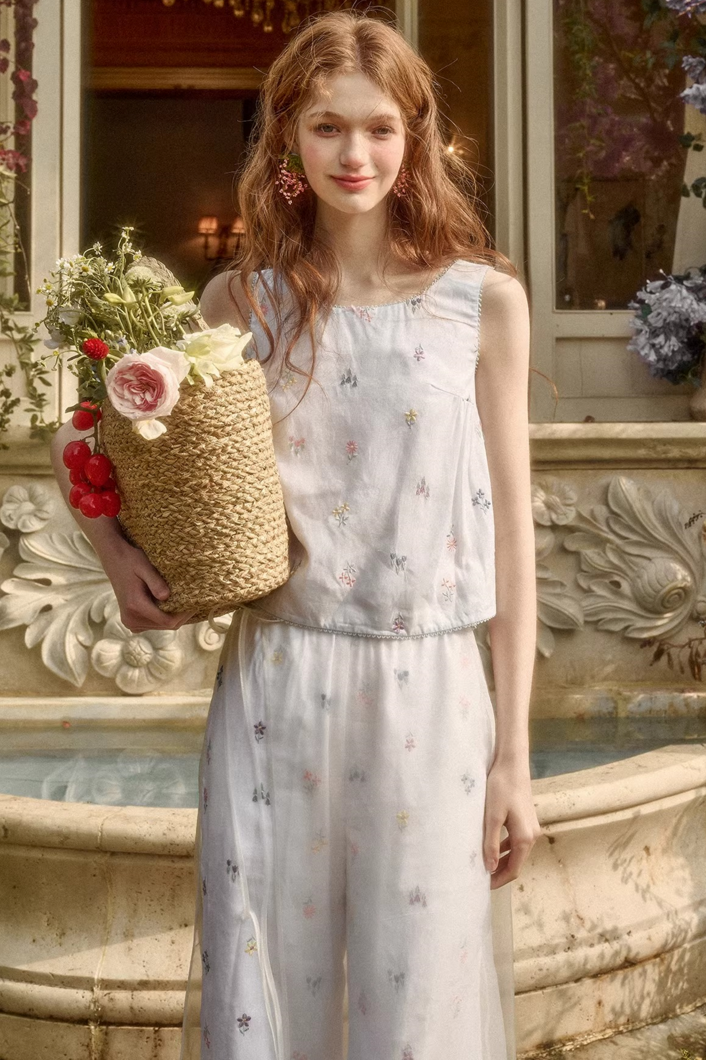 レトロフラワードレス+トップス+パンツ+カーテン+スカーフ