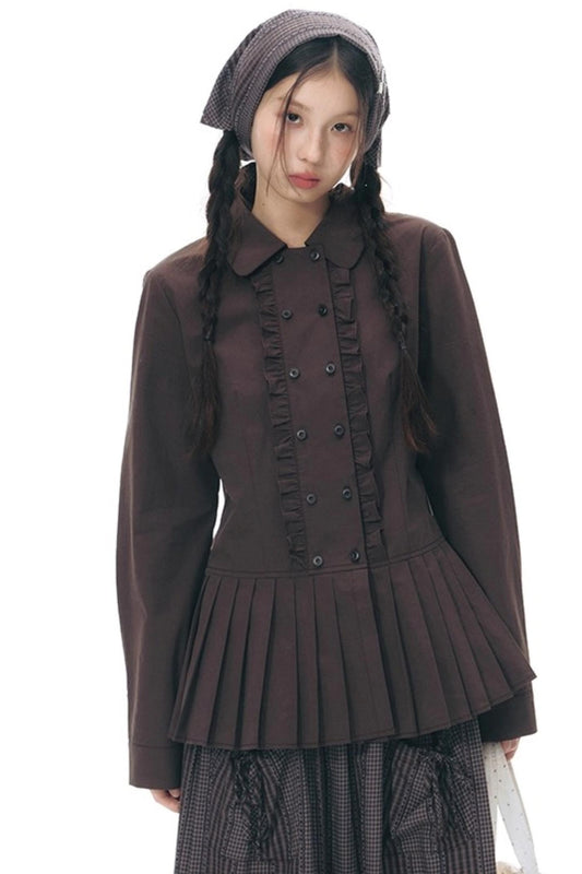 ラッフルダブルブレスタフリルトップス