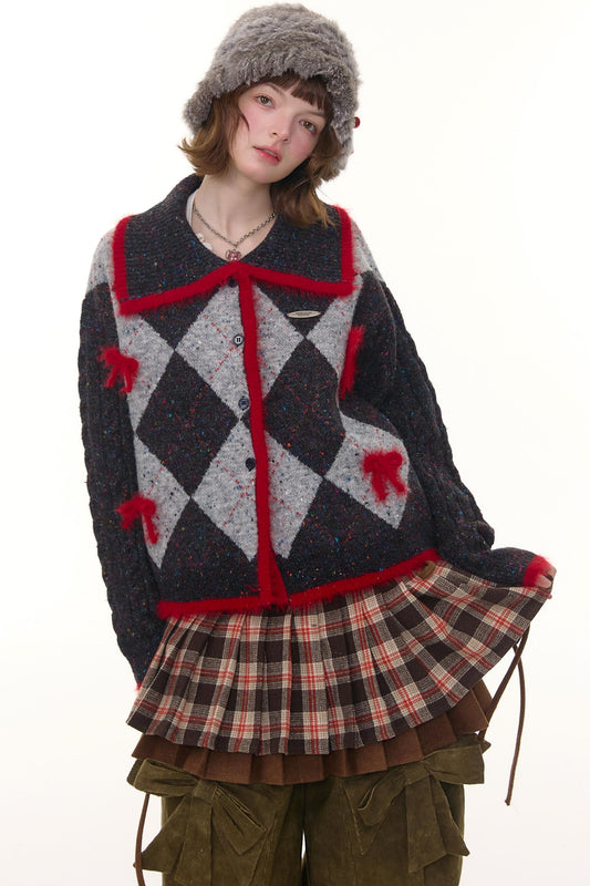 プレッピーキルティッドニットカーディガン