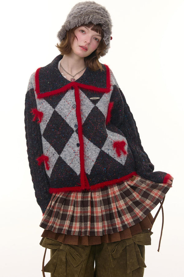 Preppy quilted knit cardigan