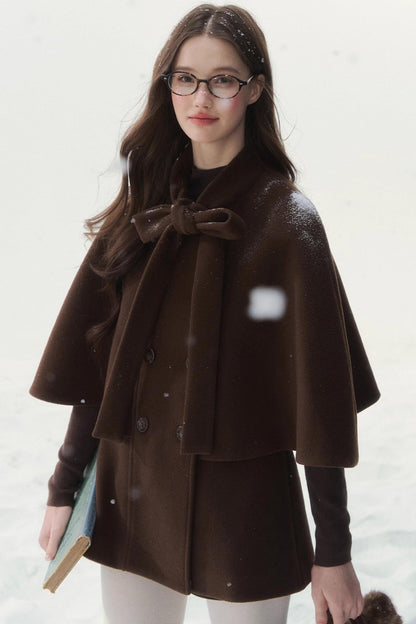 ダブルブレスドリボンケープコート