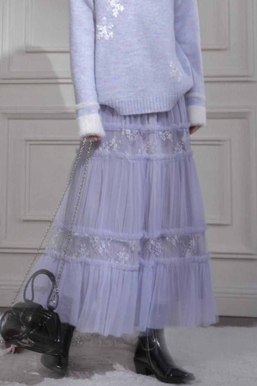 ダブルメッシュレースロングスカート