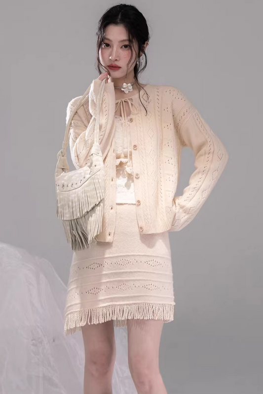 クロシェカーディガン+スカート