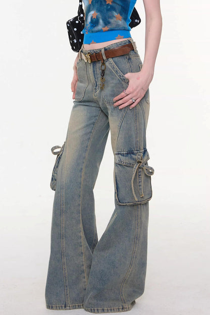 Ribbon Osh Pocket Flare Denim Pants