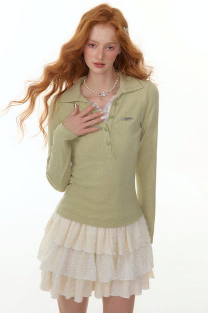 レースニットポロトップ