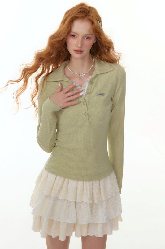 Lace Knit Polo Top
