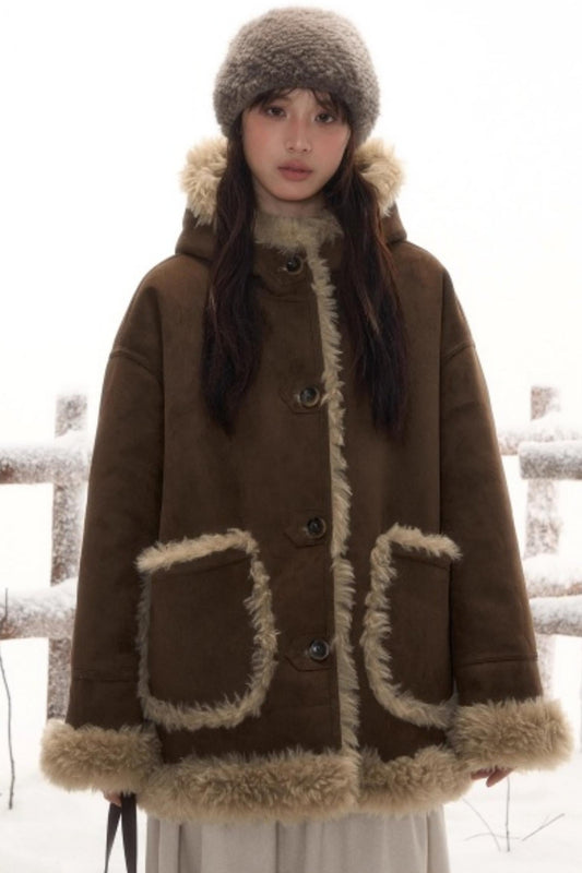 Reversible suede fur coat