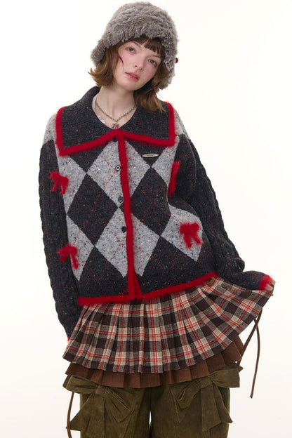 プレッピーキルティッドニットカーディガン