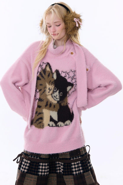 Retro Cat Pattern Sweater