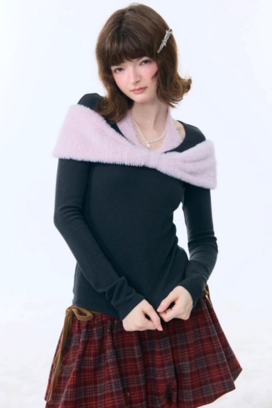 Plush bow halter top