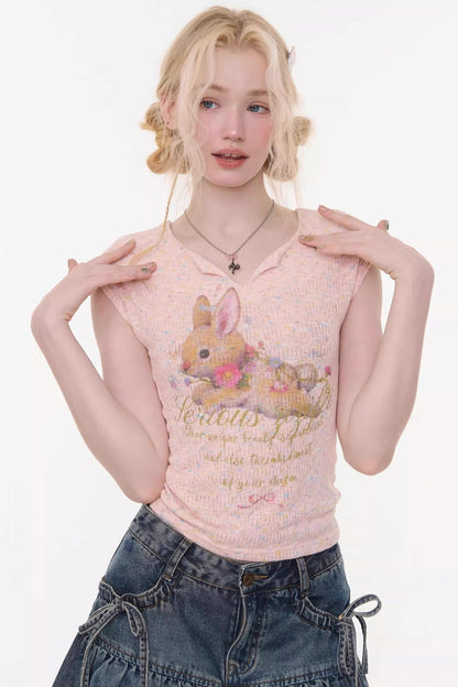 top slim con estampado de conejo rosa
