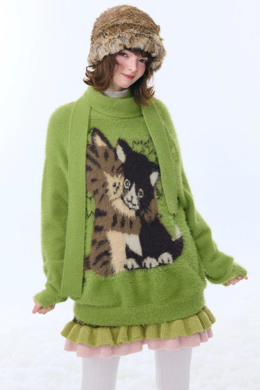 レトロキャットパターンセーター