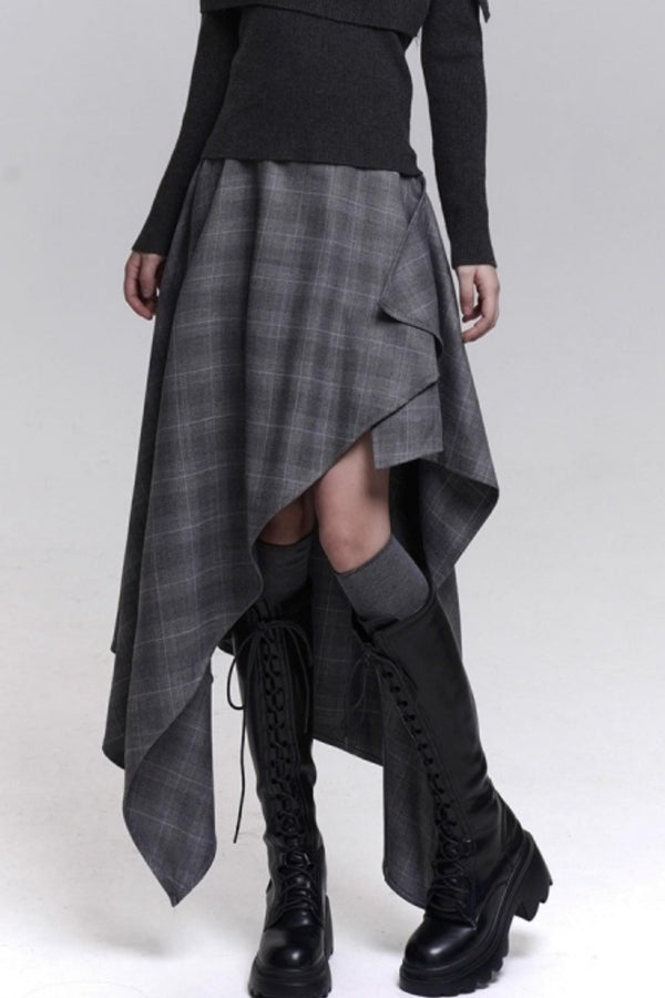 Asymmetrical Check Mode Skirt
