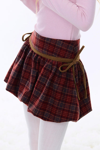 Retro Plaid Drawstring Skirt