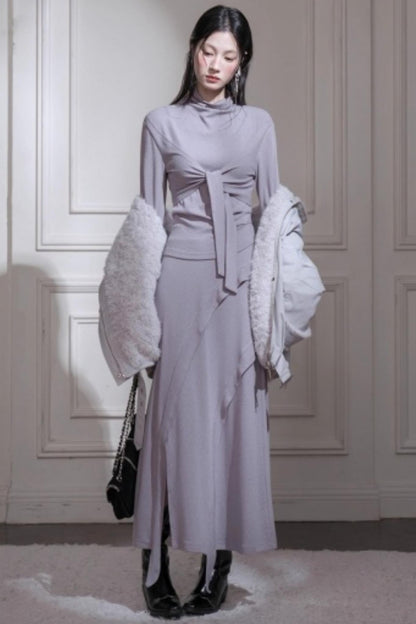 アートストラップニットトップス+スカート