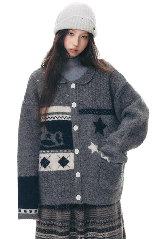 レトロドールカラーカーディガンセーター