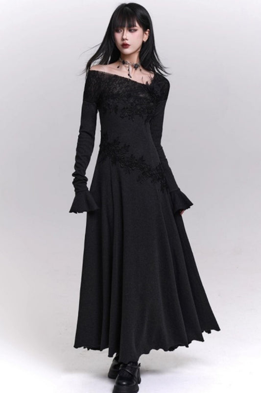 Gray Off-the-shoulder Knit Dress